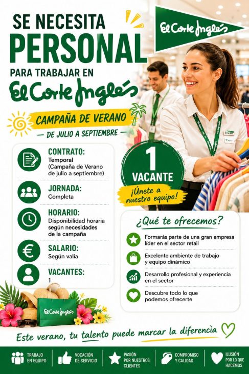 Se necesita personal para trabajar en el Corte Ingles campaña de verano