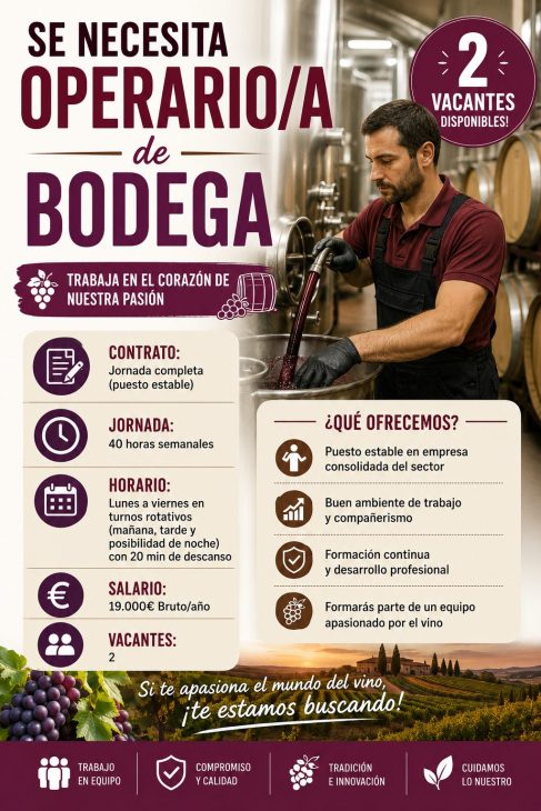Operario/a de bodega 2 vacantes disponibles