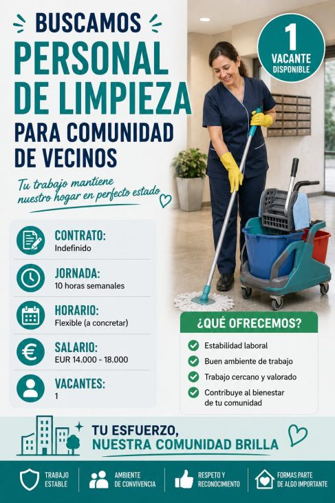 Buscamos Personal de limpieza para comunidad de vecinos