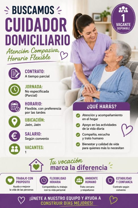 Cuidador Domiciliario: Atención Compasiva, Horario Flexible