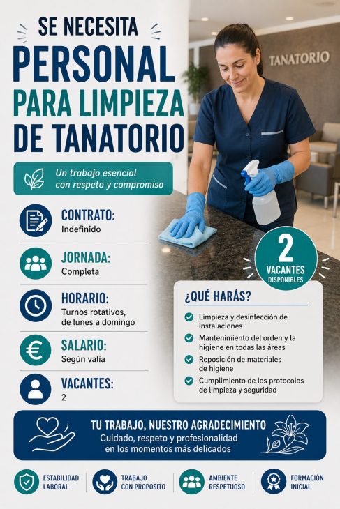 Se necesita personal para limpieza de tanatorio