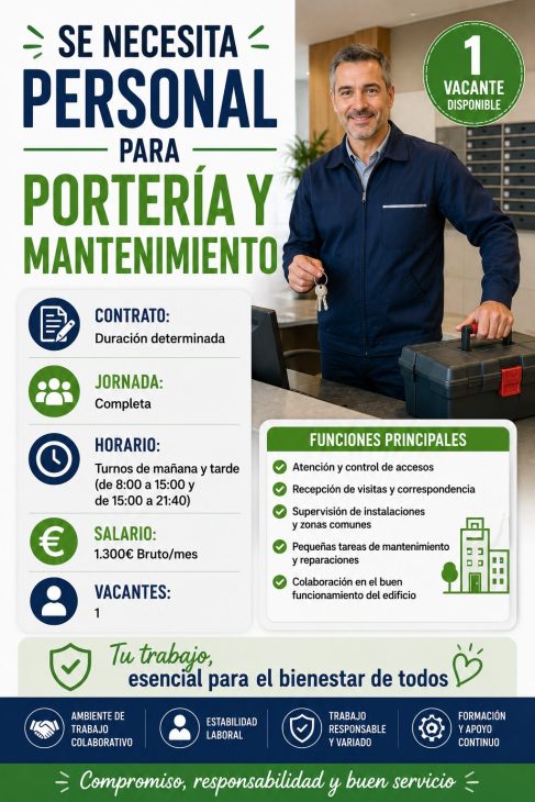 Se necesita personal para portería y mantenimiento