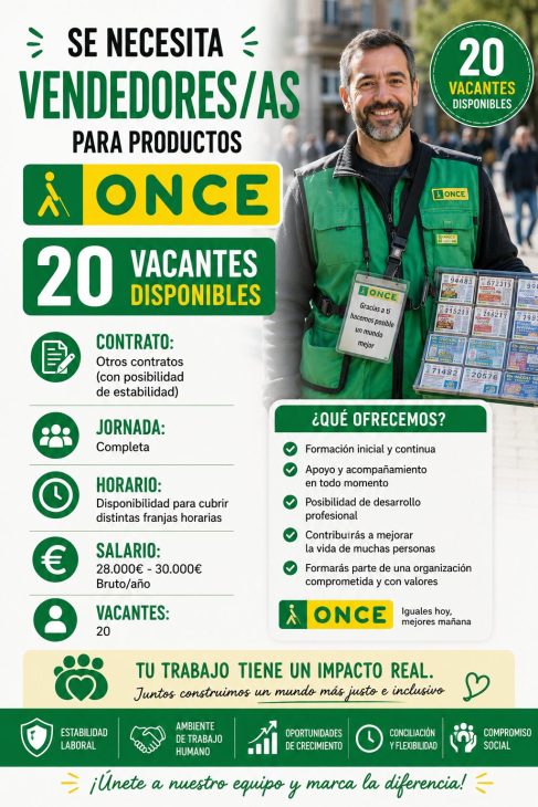 Se necesita vendedores/as para productos ONCE
