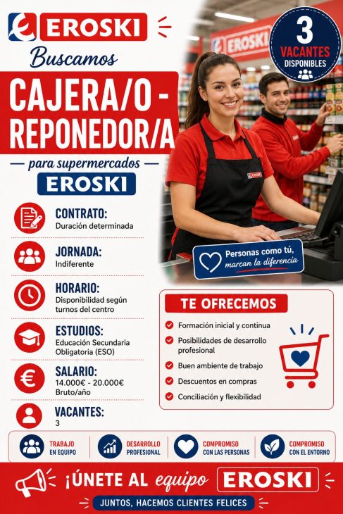 Cajera/o – Reponedor/a para supermercados Eroski