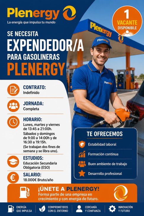 Se necesita expendedor/a para gasolineras Plenergy