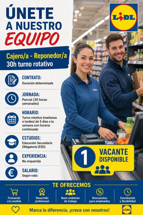 Cajero/a – Reponedor/a 30h turno rotativo Lidl