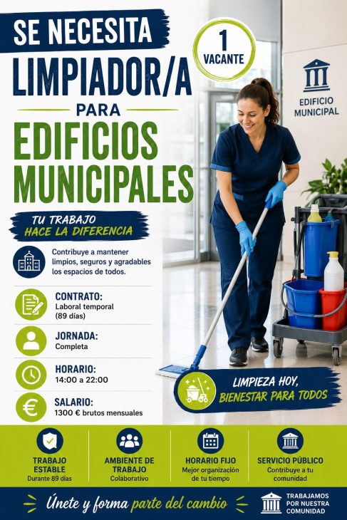 Se necesita limpiador/a para edificios municipales