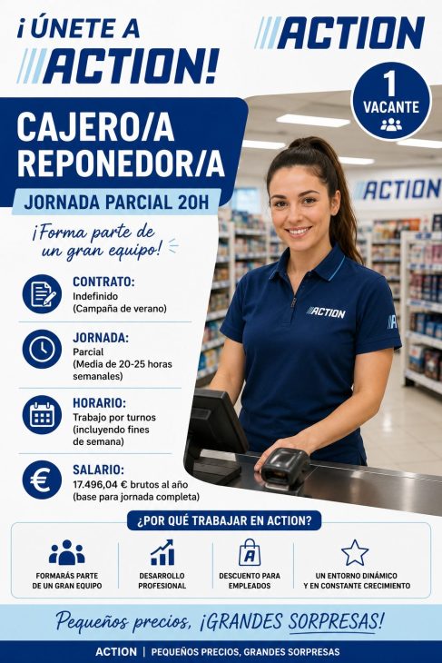 Cajero/a Reponedor/a Jornada Parcial 20h  Tiendas Action