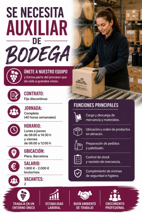 Se necesita auxiliar de bodega