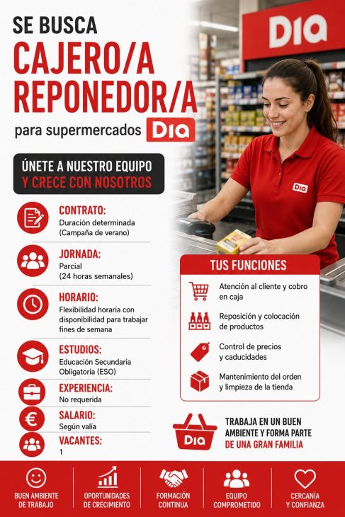 Cajero/a Reponedor/a para supermercados Dia