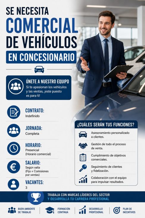 Se necesita comercial de vehículos en concesionario