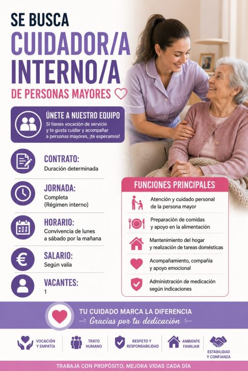 Cuidador/a interno/a de personas mayores