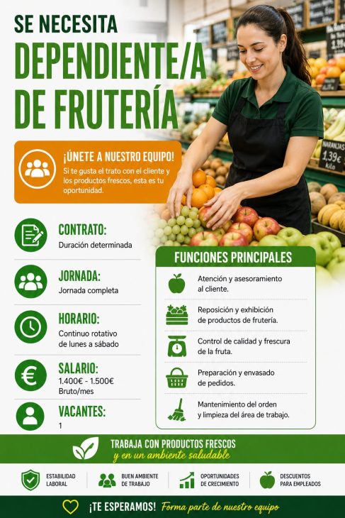 Se necesita dependiente/a para frutería