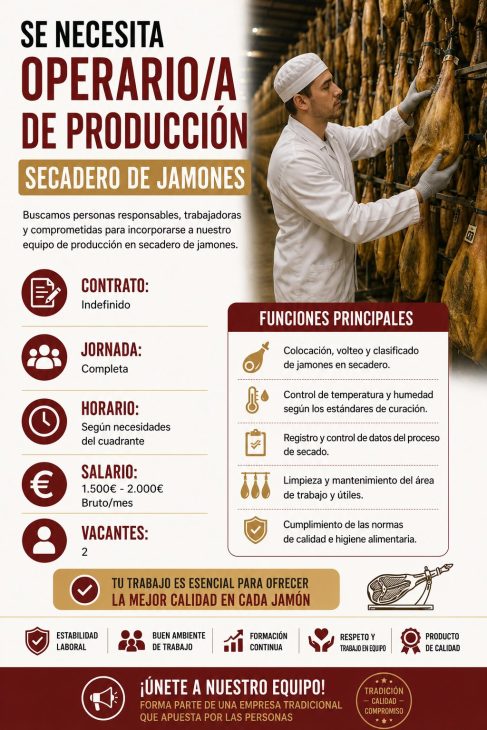 Operario/a de producción secadero de jamones