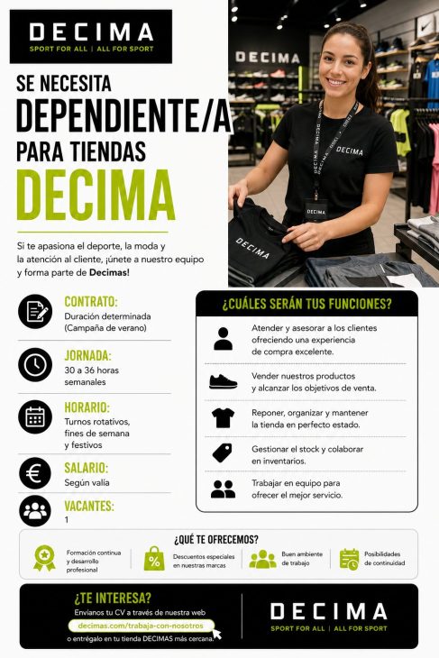 Se necesita dependiente/a para tiendas Decima