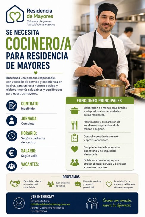 Cocinero/a para Residencia de Mayores