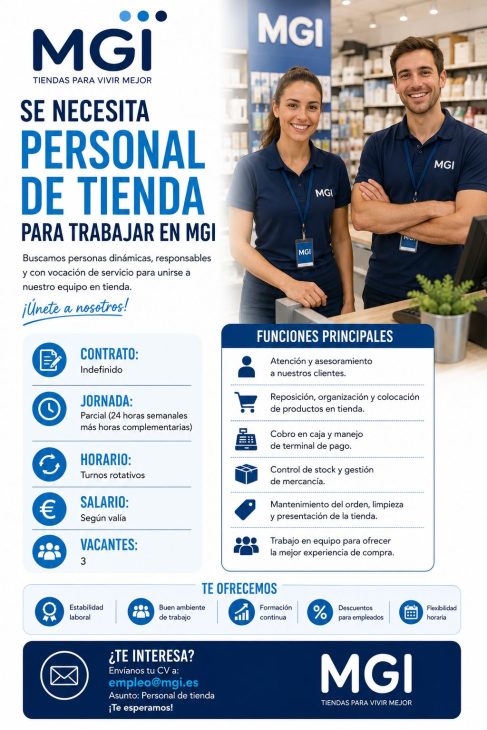 Se necesita personal de tienda para trabajar en MGI