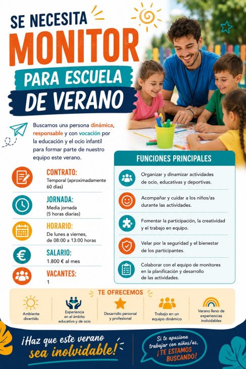 Se necesita monitor para escuela de verano