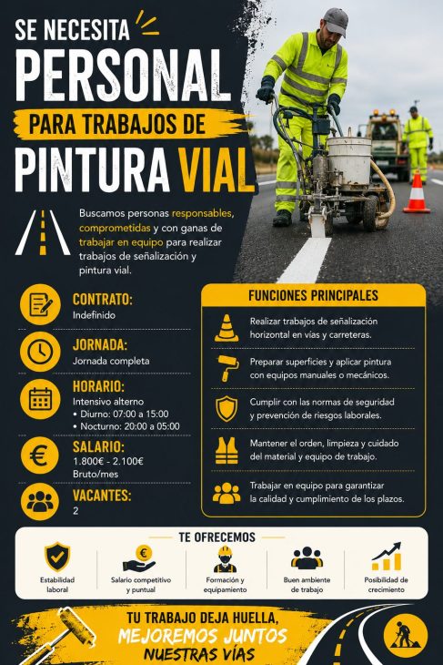 Se necesita personal para trabajos  de pintura vial