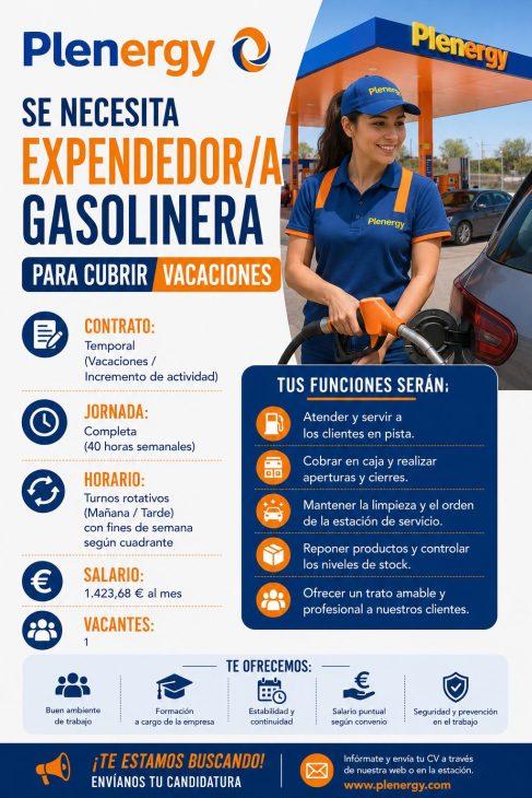 Se necesita expendedor/a gasolinera para cubrir VACACIONES