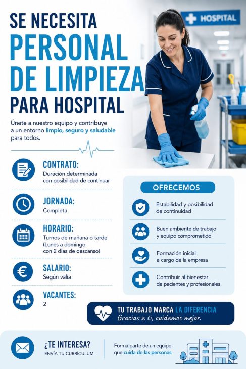 Se necesita personal de limpieza para hospital