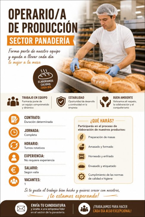 Operario/a de producción sector panadería