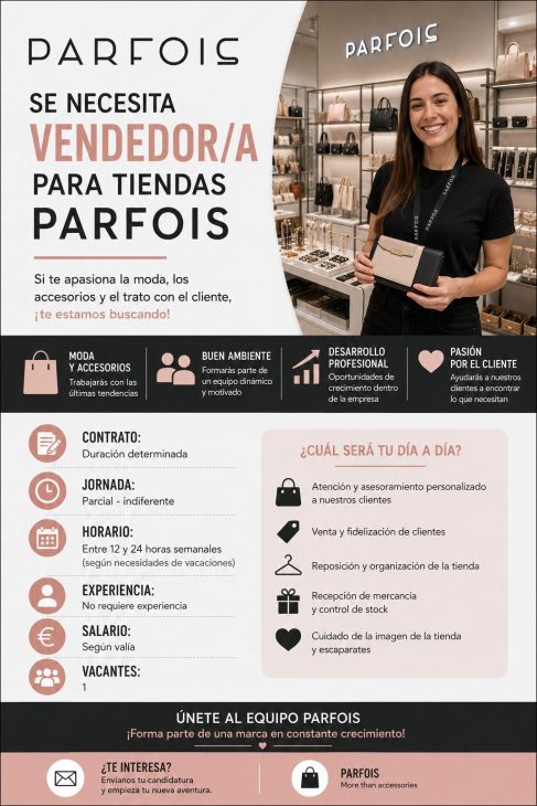 Se necesita vendedor/a para tiendas Parfois