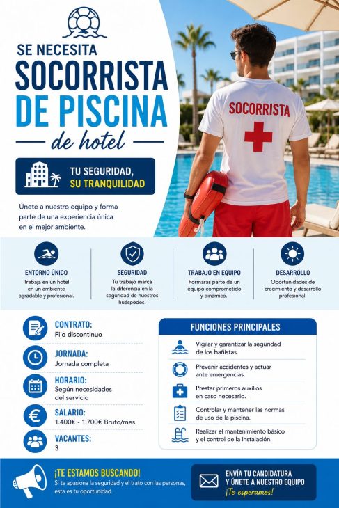 Se necesita socorrista de piscina hotel