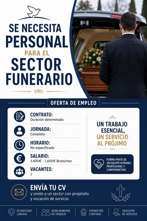 Se requiere la incorporación de personal para trabajar en funeraria