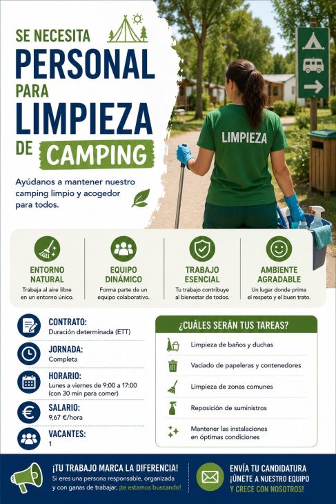 Se necesita personal para limpieza de camping