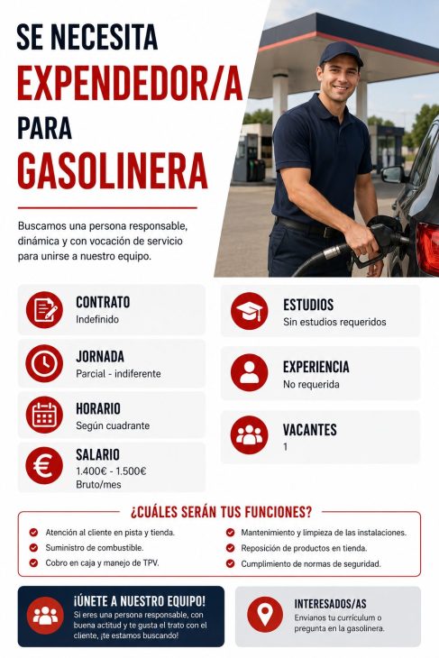 Se necesita expendedor/a para gasolinera