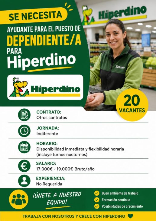 Se necesita ayudante para el puesto de dependiente/a para Hiperdino