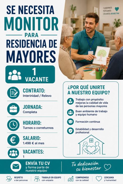 Se necesita monitor para residencia de mayores