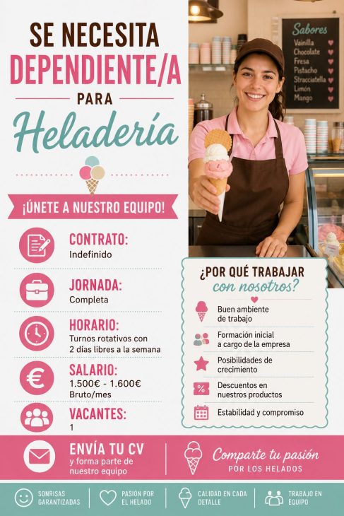 Se necesita dependiente/a para heladería