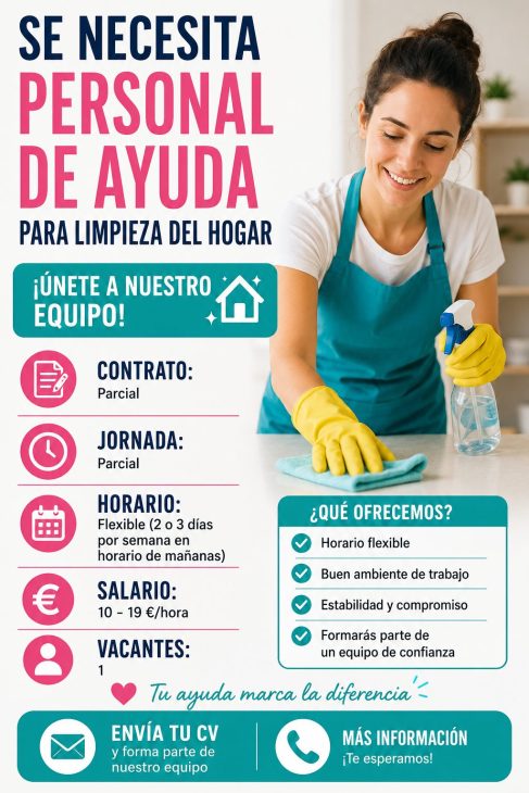 Se necesita personal de ayuda para limpieza del hogar