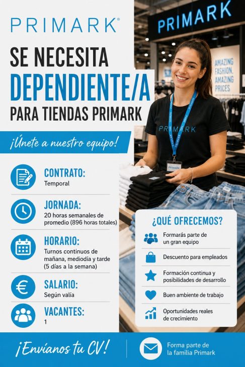 Se necesita dependiente/a para tiendas Primark