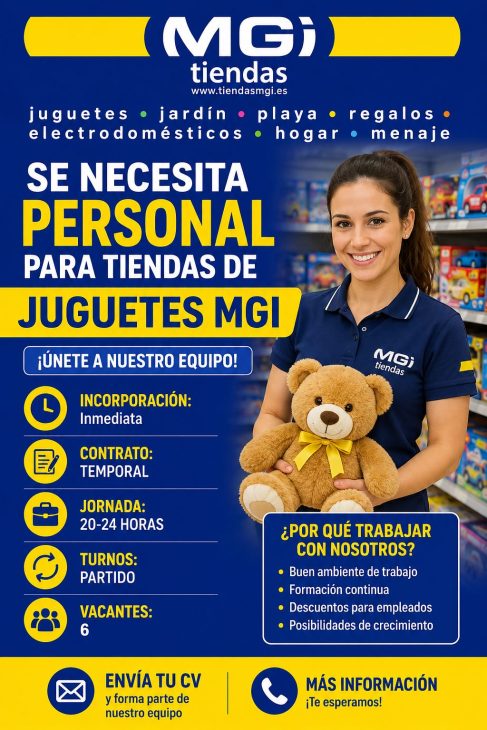Se necesita dependiente/a para tiendas MGI