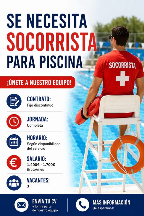 Se necesita socorrista para piscina