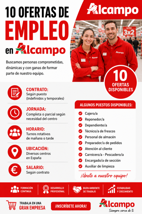 10 ofertas de empleo en Alcampo