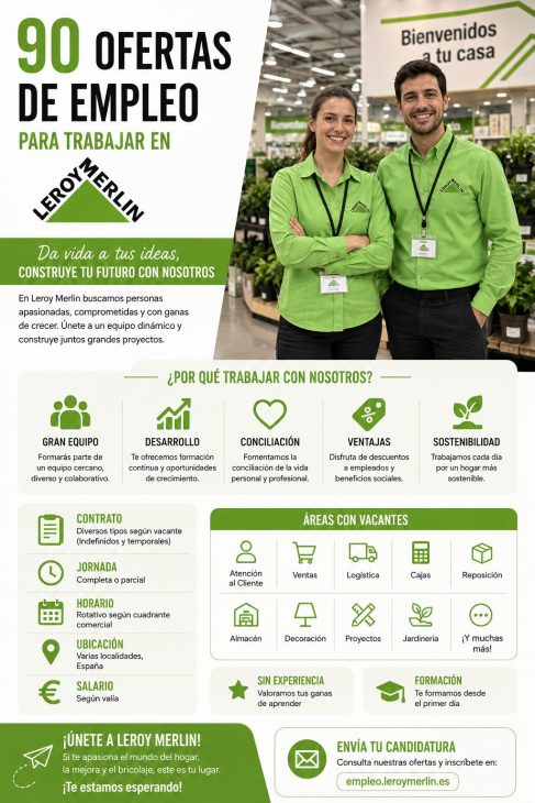 90 ofertas de empleo para trabajar en Leroy Merlin