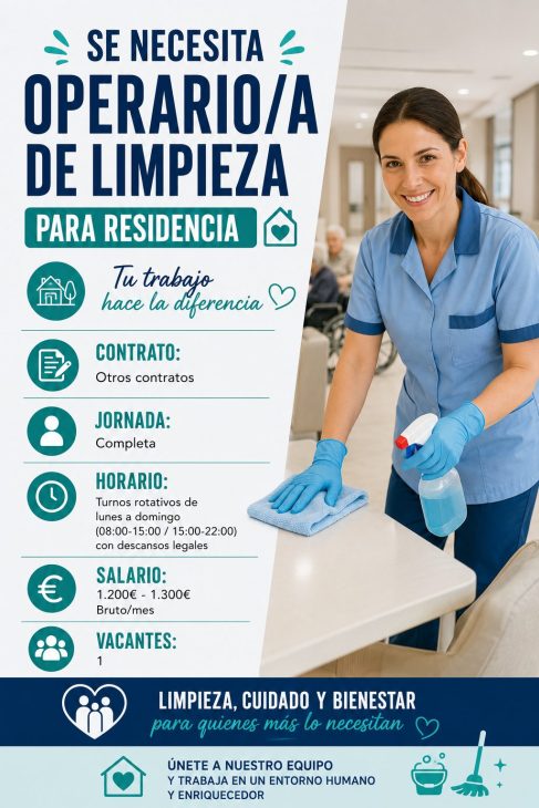 Operario/a de limpieza para Residencia