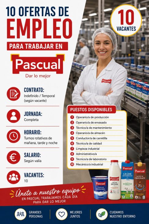 10 ofertas de empleo para trabajar en la empresa Pascual