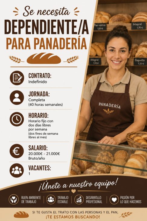 Se necesita dependiente/a para panadería