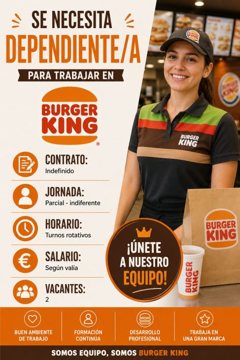 Se necesita dependiente/a para trabajar en Burger King