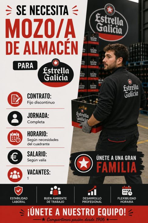 Se necesita mozo/a de almacén para Estrella Galicia