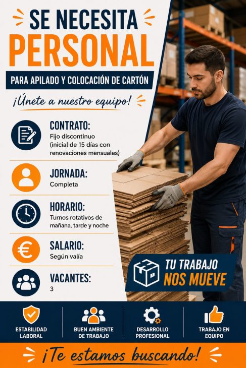 Se necesita personal para (apilado y colocación de cartón)