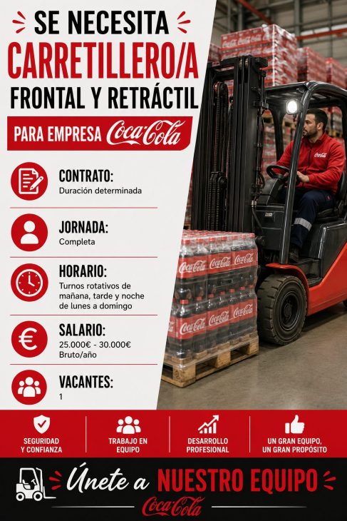 Carretillero/a frontal y retráctil para empresa Coca-Cola