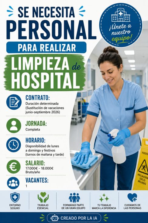 Se necesita personal para realizar limpieza de hospital