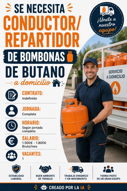 Se necesita conductor/ repartidor de bombonas de butano a domicilio