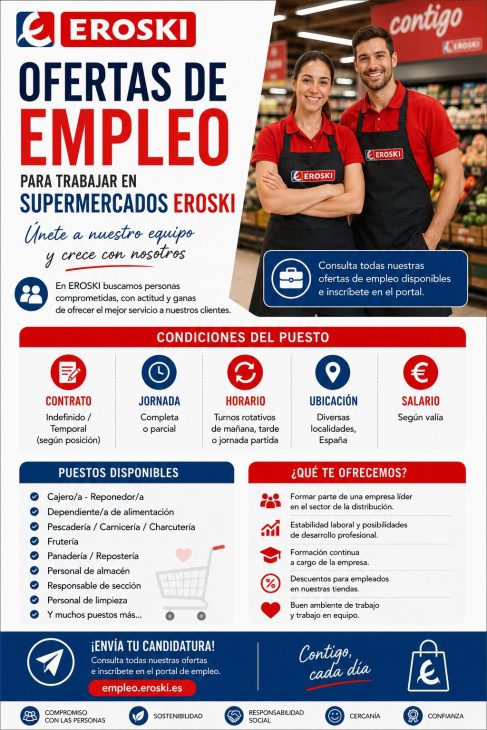 28 ofertas de empleo para trabajar en supermercados Eroski